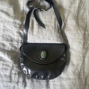 Unique Leather Crossbody bag with Genuine Turquoise Stone
